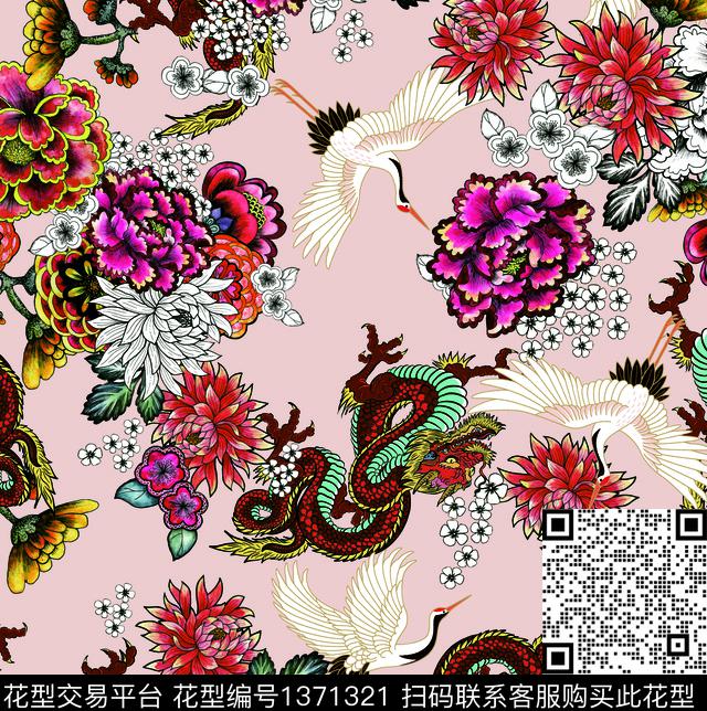 趋势华亿平台菊花仙鹤龙数码印花华亿平台下载（图片编号: 1371321） - 瓦栏（Walan）