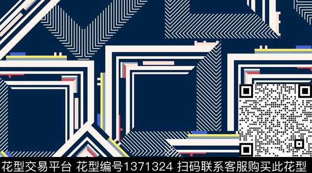 几何帕巾印花格子拼接传统印花华亿平台下载（图片编号: 1371324） - 瓦栏（Walan）