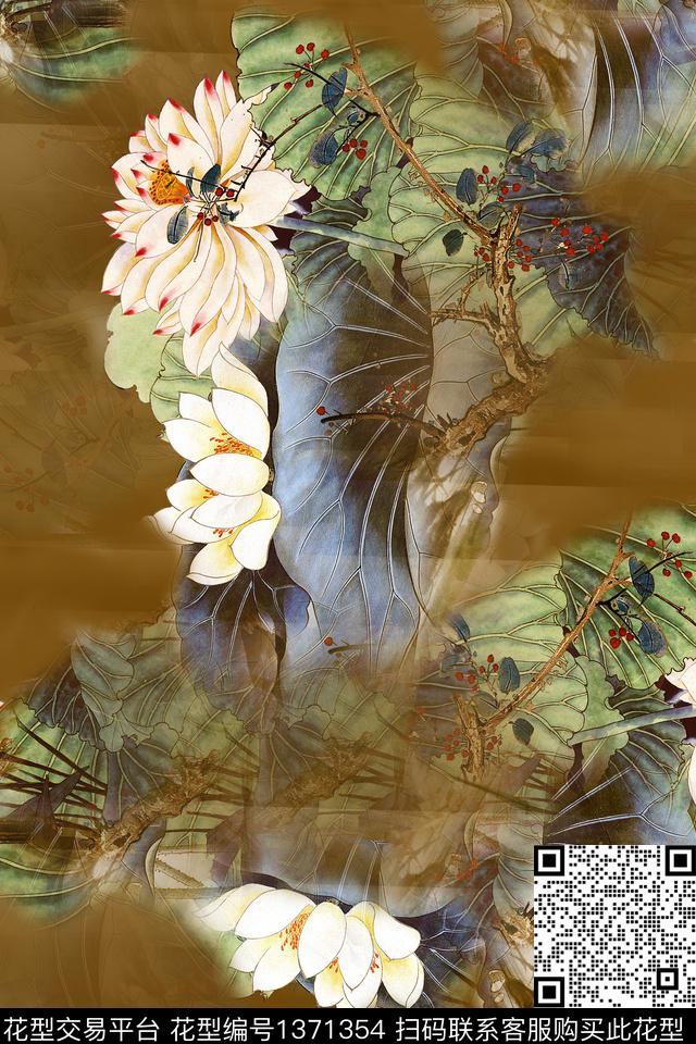 旗袍香云纱真丝数码印花华亿平台下载（图片编号: 1371354） - 瓦栏（Walan）