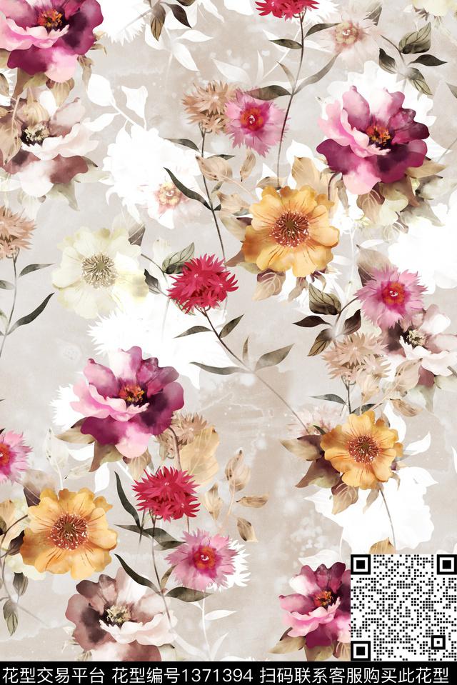 花卉水彩花卉花卉简影数码印花华亿平台下载（图片编号: 1371394） - 瓦栏（Walan）