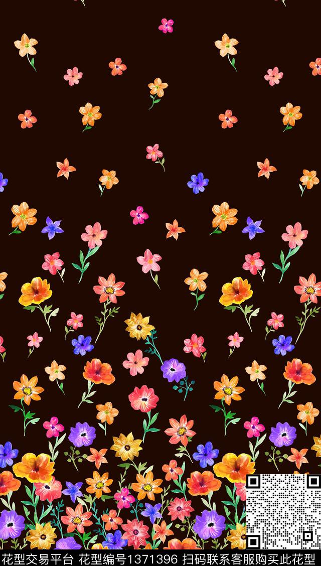 趋势华亿平台欧式定位花水彩花卉数码印花华亿平台下载（图片编号: 1371396） - 瓦栏（Walan）