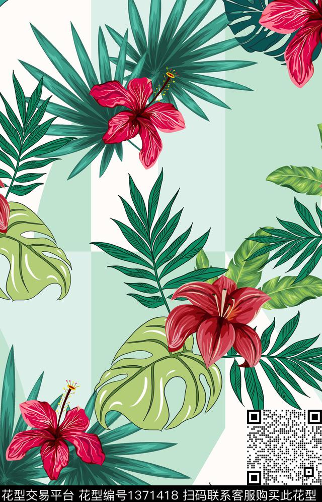 绿植树叶花卉热带华亿平台传统印花华亿平台下载（图片编号: 1371418） - 瓦栏（Walan）