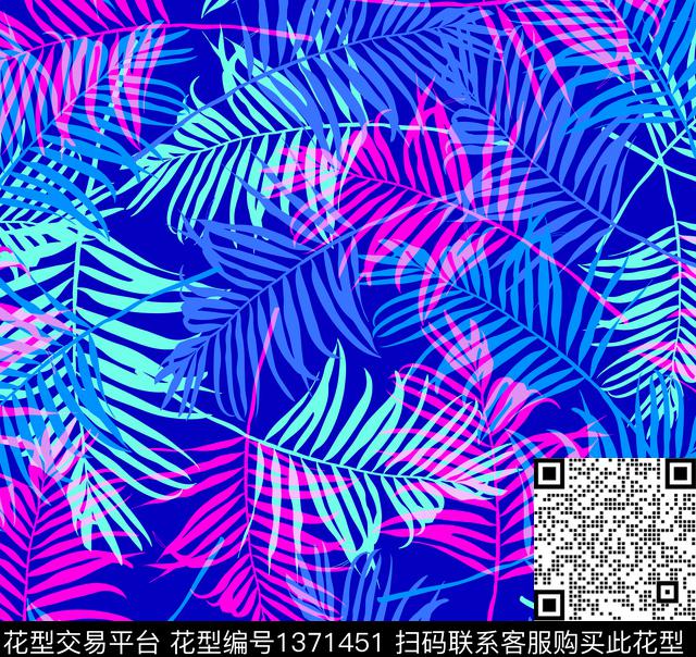 彩底花卉线条树林数码印花华亿平台下载（图片编号: 1371451） - 瓦栏（Walan）