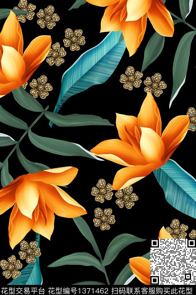 绿植树叶花卉大牌风数码印花华亿平台下载（图片编号: 1371462） - 瓦栏（Walan）