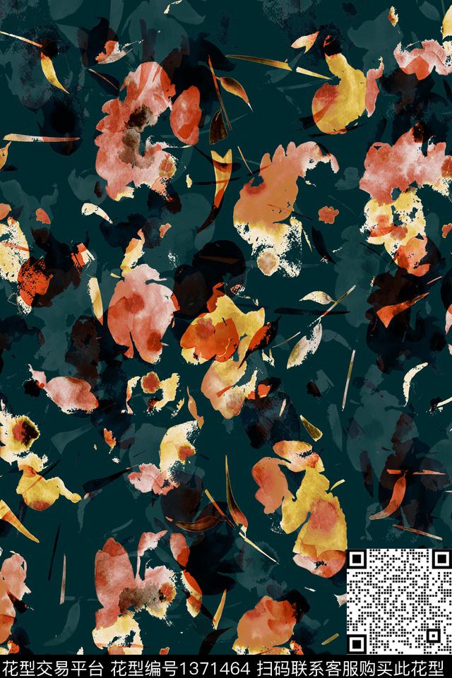 肌理几何花卉水彩数码印花华亿平台下载（图片编号: 1371464） - 瓦栏（Walan）
