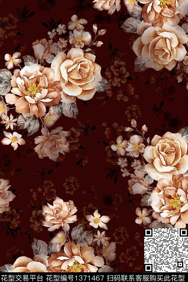 绿植树叶花卉大牌风数码印花华亿平台下载（图片编号: 1371467） - 瓦栏（Walan）