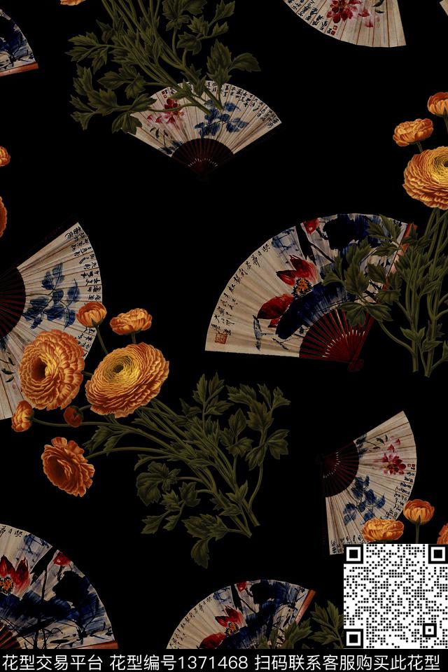 绿植树叶花卉香云纱数码印花华亿平台下载（图片编号: 1371468） - 瓦栏（Walan）