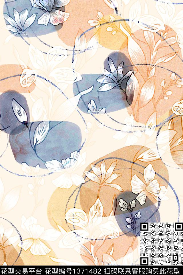 几何抽象花卉花卉数码印花华亿平台下载（图片编号: 1371482） - 瓦栏（Walan）