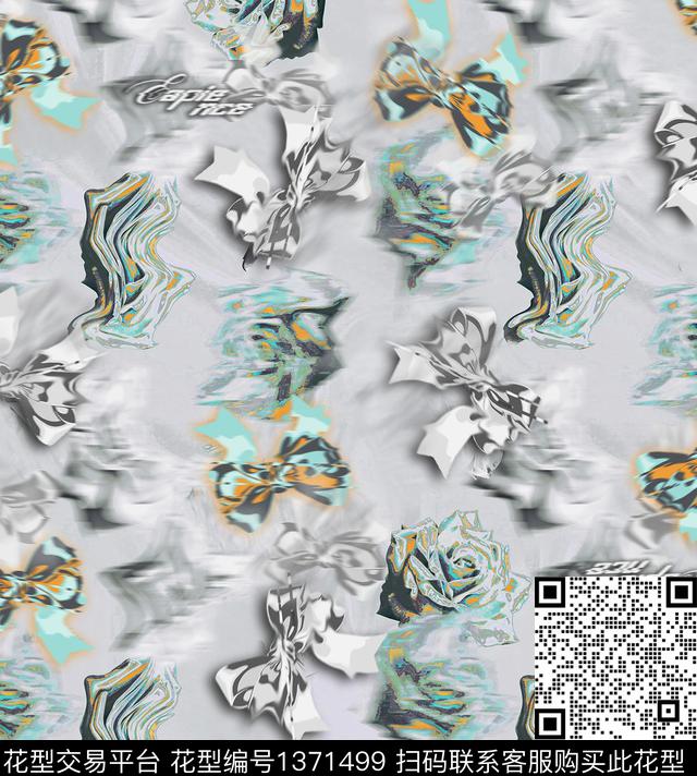 蝴蝶结女装抽象数码印花华亿平台下载（图片编号: 1371499） - 瓦栏（Walan）