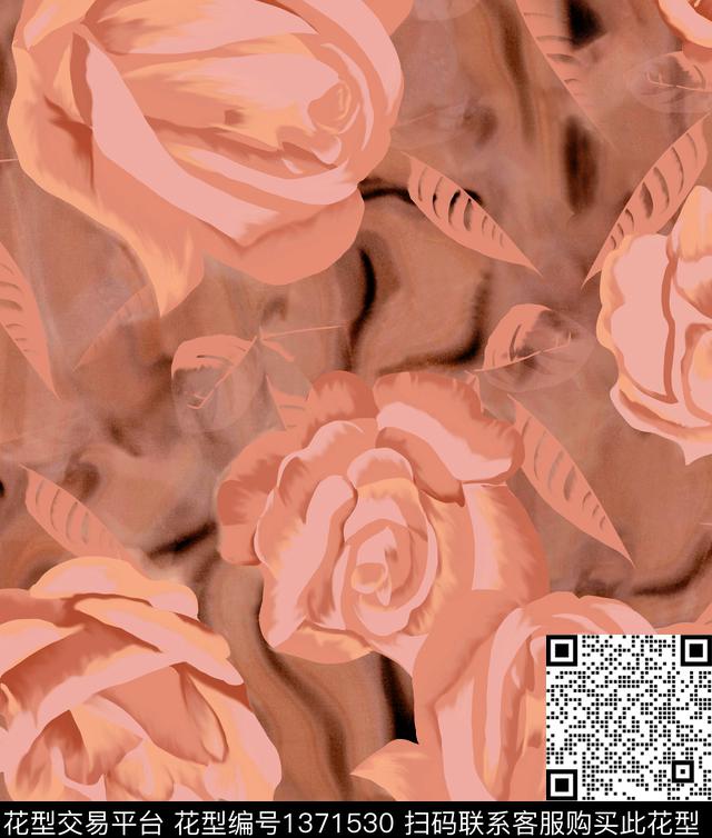 花卉手绘玫瑰数码印花华亿平台下载（图片编号: 1371530） - 瓦栏（Walan）