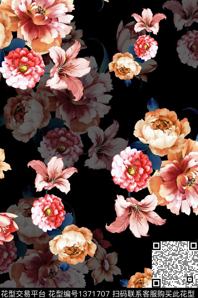 水彩绿植树叶花卉数码印花华亿平台下载（图片编号: 1371707） - 瓦栏（Walan）