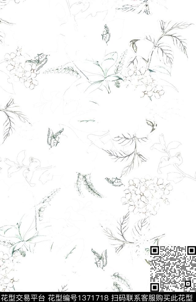 抽象花卉女装花卉数码印花华亿平台下载（图片编号: 1371718） - 瓦栏（Walan）