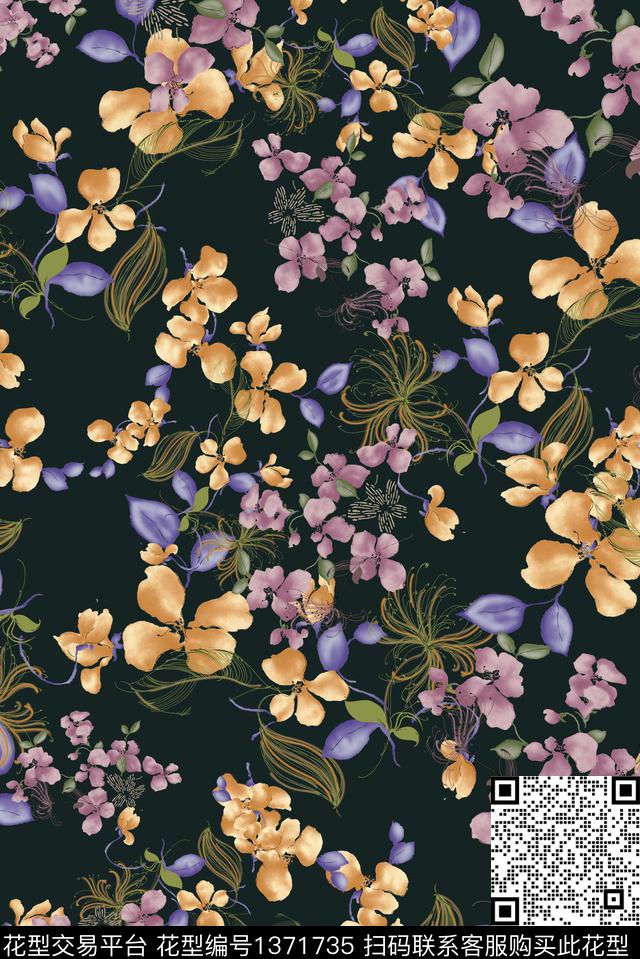 满版散花香云纱真丝数码印花华亿平台下载（图片编号: 1371735） - 瓦栏（Walan）