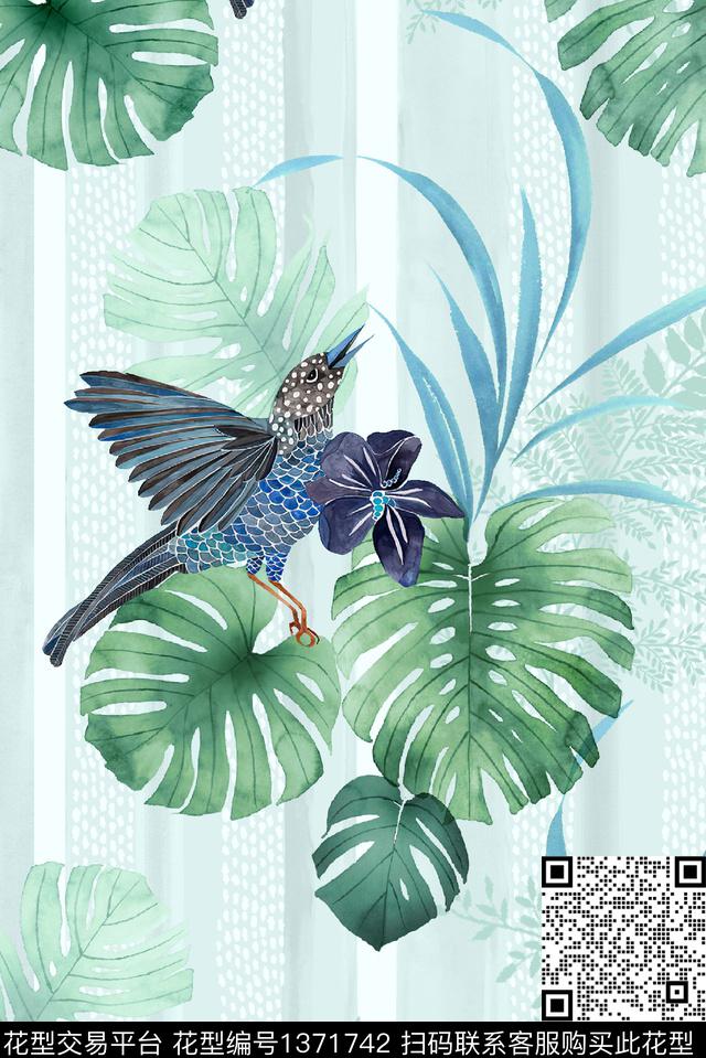 水彩鸟大牌风数码印花华亿平台下载（图片编号: 1371742） - 瓦栏（Walan）