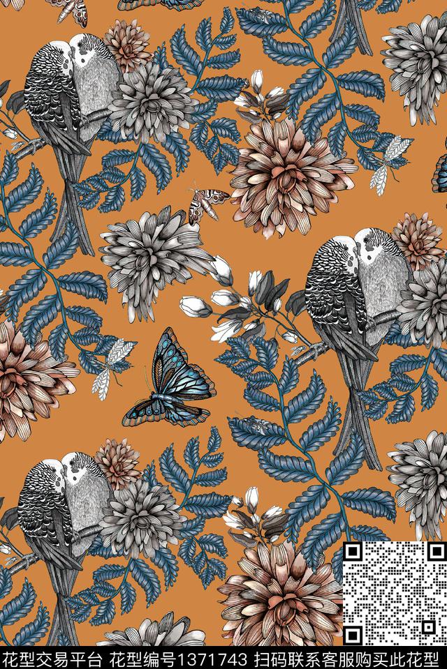 鸟花卉大牌风数码印花华亿平台下载（图片编号: 1371743） - 瓦栏（Walan）