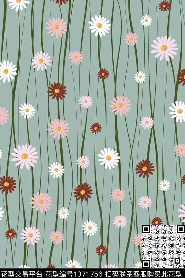 花卉大牌风小雏菊数码印花华亿平台下载（图片编号: 1371756） - 瓦栏（Walan）