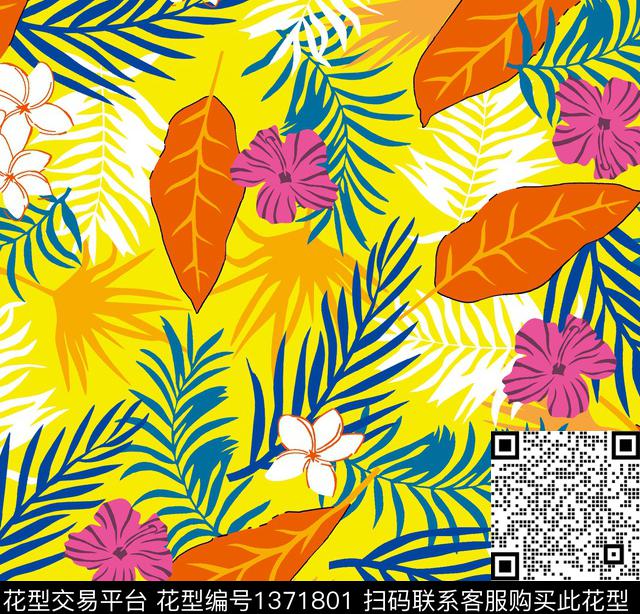 几何花卉大牌风数码印花华亿平台下载（图片编号: 1371801） - 瓦栏（Walan）