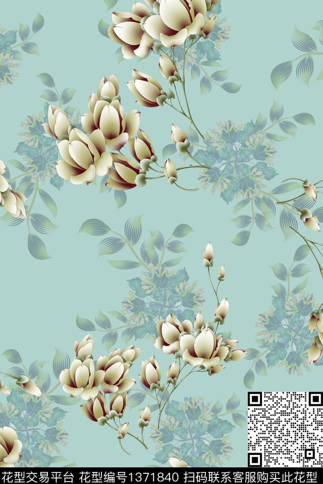 清爽底花卉花卉春夏华亿平台数码印花华亿平台下载（图片编号: 1371840） - 瓦栏（Walan）