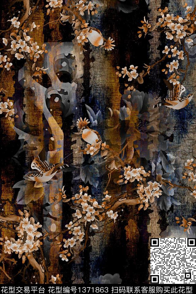 花鸟香云纱中老年数码印花华亿平台下载（图片编号: 1371863） - 瓦栏（Walan）