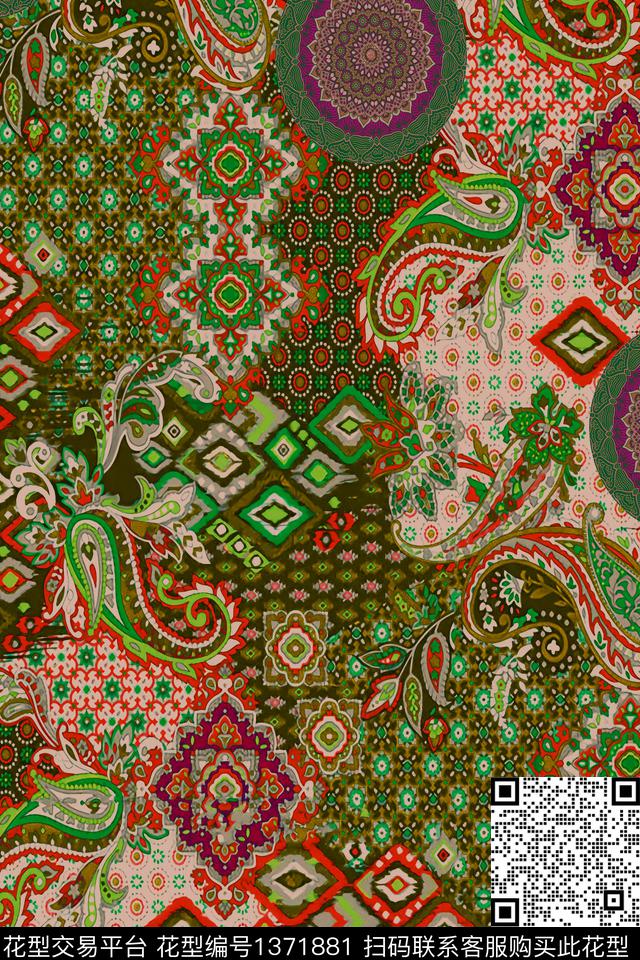 几何大牌风香云纱数码印花华亿平台下载（图片编号: 1371881） - 瓦栏（Walan）