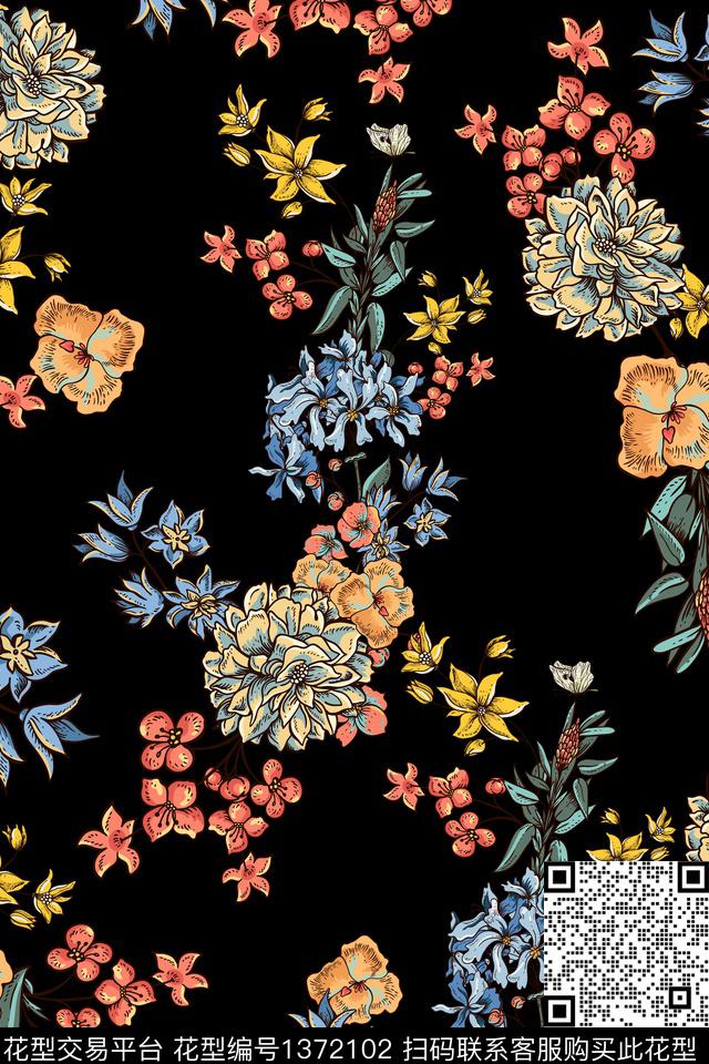 花卉大牌风小碎花数码印花华亿平台下载（图片编号: 1372102） - 瓦栏（Walan）