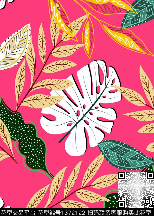 绿植树叶大牌风热带华亿平台传统印花华亿平台下载（图片编号: 1372122） - 瓦栏（Walan）