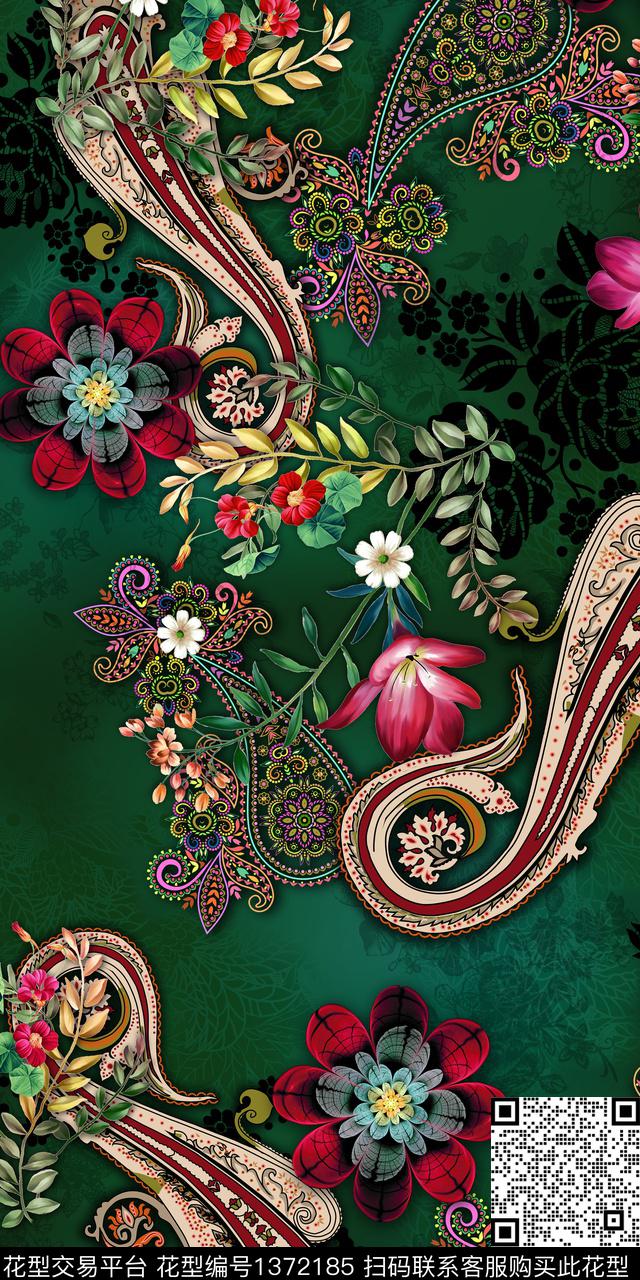 民族风佩斯利花卉数码印花华亿平台下载（图片编号: 1372185） - 瓦栏（Walan）