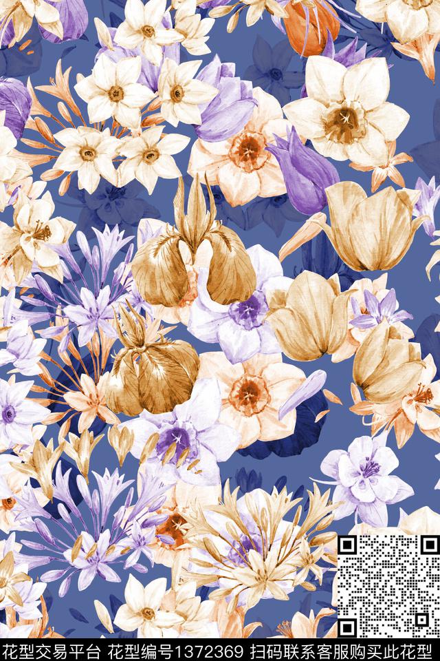 彩底花卉绿植树叶花卉数码印花华亿平台下载（图片编号: 1372369） - 瓦栏（Walan）