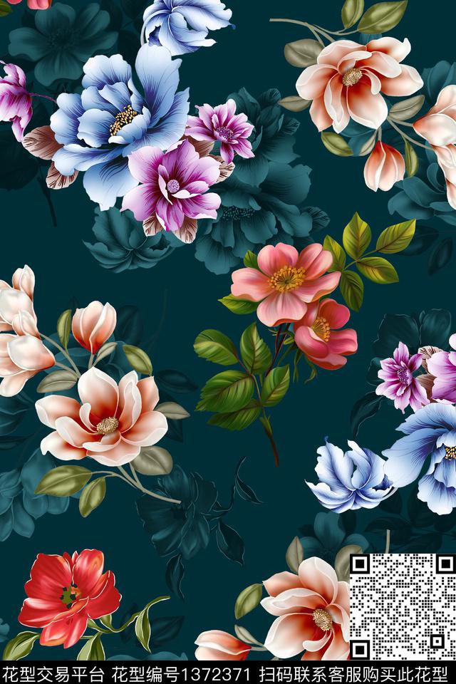 彩底花卉绿植树叶花卉数码印花华亿平台下载（图片编号: 1372371） - 瓦栏（Walan）
