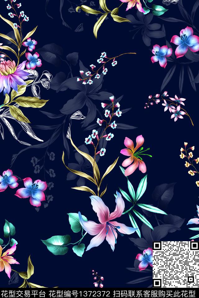 彩底花卉绿植树叶花卉数码印花华亿平台下载（图片编号: 1372372） - 瓦栏（Walan）