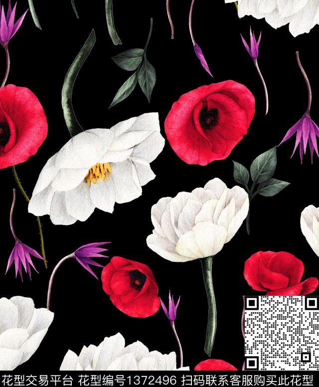 复古花卉春夏华亿平台传统印花华亿平台下载（图片编号: 1372496） - 瓦栏（Walan）