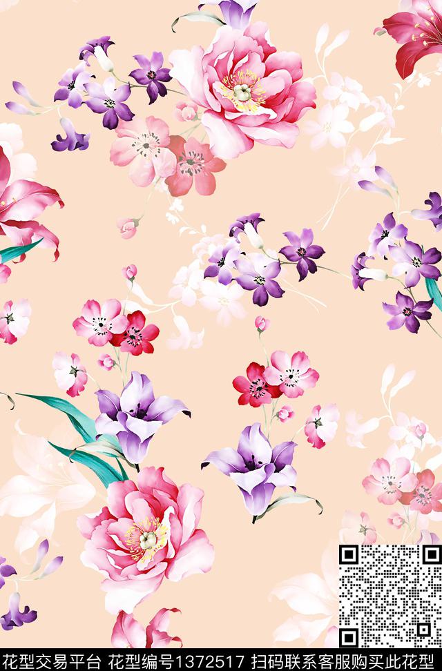 连衣裙女装花卉传统印花华亿平台下载（图片编号: 1372517） - 瓦栏（Walan）