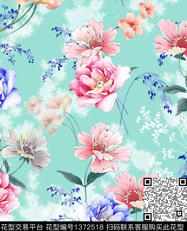 连衣裙女装花卉传统印花华亿平台下载（图片编号: 1372518） - 瓦栏（Walan）