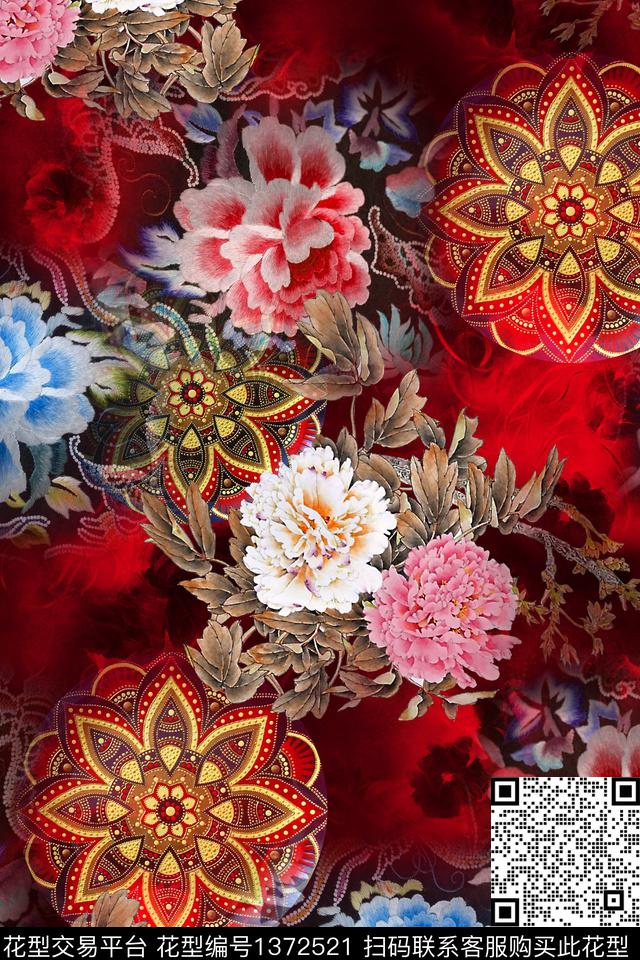 香云纱中国风复古旗袍花数码印花华亿平台下载（图片编号: 1372521） - 瓦栏（Walan）