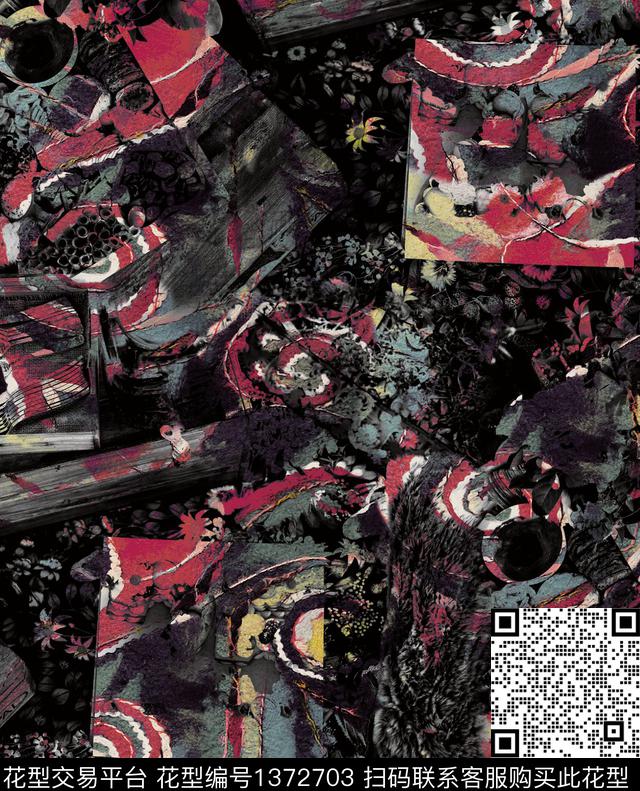 复古抽象男装大牌风数码印花华亿平台下载（图片编号: 1372703） - 瓦栏（Walan）