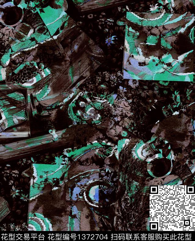 复古抽象男装大牌风数码印花华亿平台下载（图片编号: 1372704） - 瓦栏（Walan）