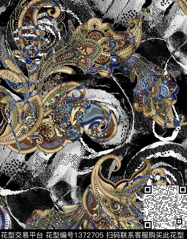 复古抽象男装大牌风数码印花华亿平台下载（图片编号: 1372705） - 瓦栏（Walan）