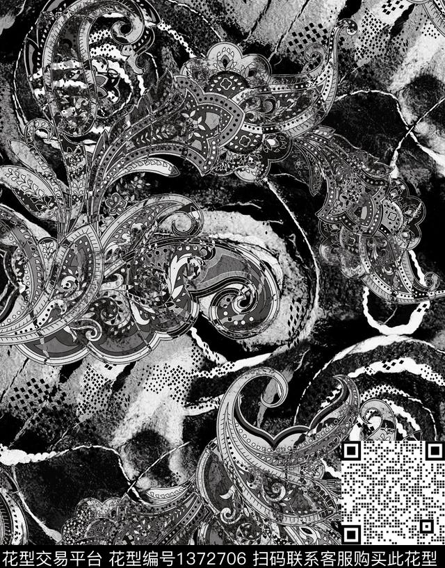 复古抽象男装大牌风数码印花华亿平台下载（图片编号: 1372706） - 瓦栏（Walan）