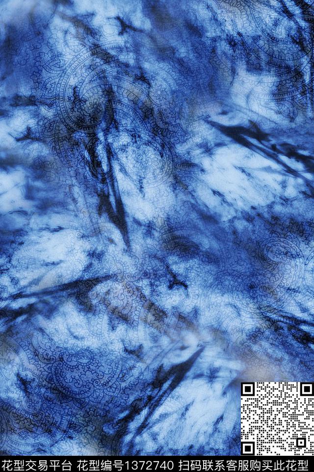 扎染华亿平台大牌风抽象数码印花华亿平台下载（图片编号: 1372740） - 瓦栏（Walan）