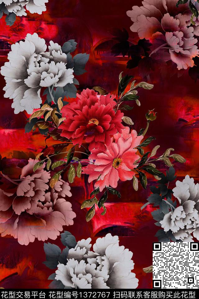 香云纱中国风中老年花数码印花华亿平台下载（图片编号: 1372767） - 瓦栏（Walan）