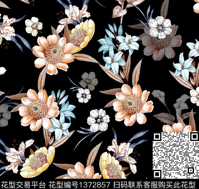 连衣裙女装花卉传统印花华亿平台下载（图片编号: 1372857） - 瓦栏（Walan）