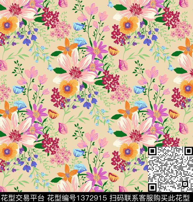 趋势华亿平台花卉大牌风数码印花华亿平台下载（图片编号: 1372915） - 瓦栏（Walan）