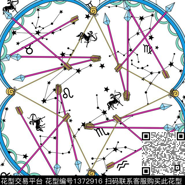 方巾趣味星座数码印花华亿平台下载（图片编号: 1372916） - 瓦栏（Walan）