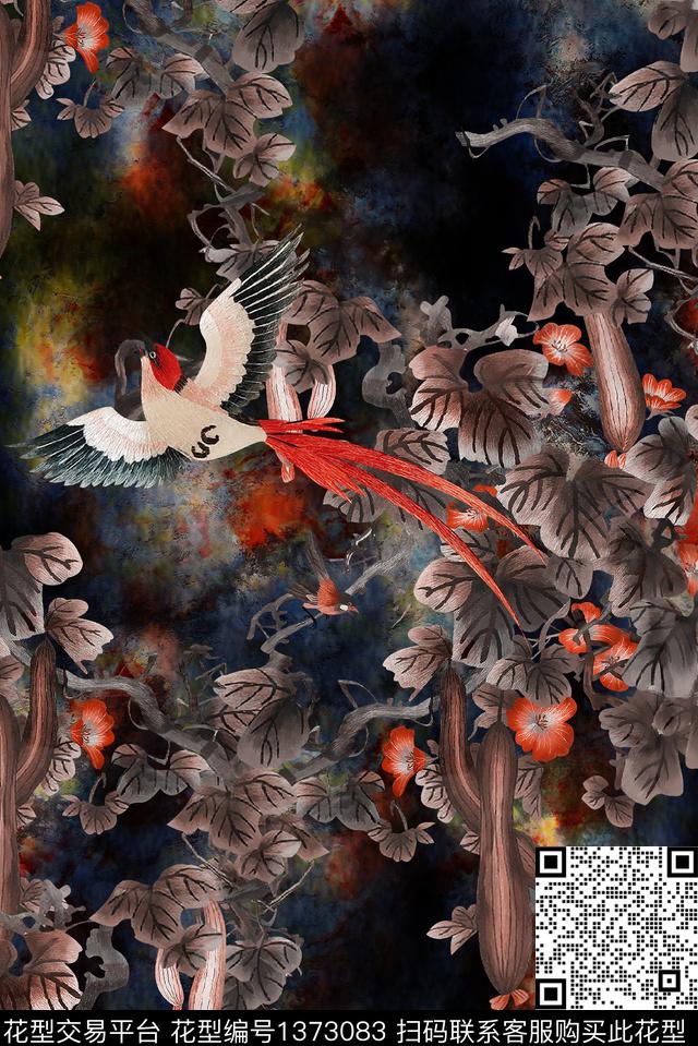 花鸟香云纱中老年数码印花华亿平台下载（图片编号: 1373083） - 瓦栏（Walan）