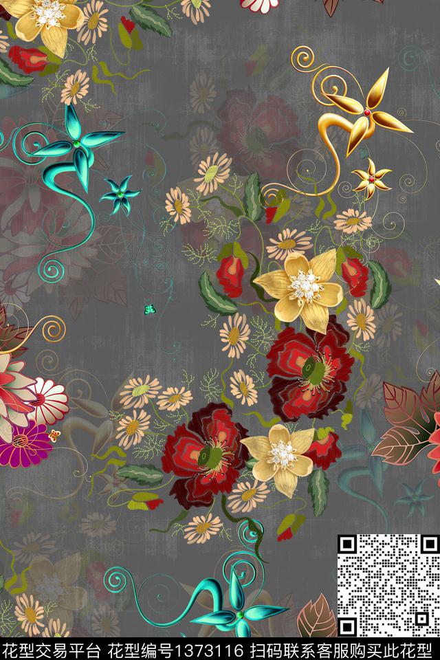 连衣裙女装复古传统印花华亿平台下载（图片编号: 1373116） - 瓦栏（Walan）