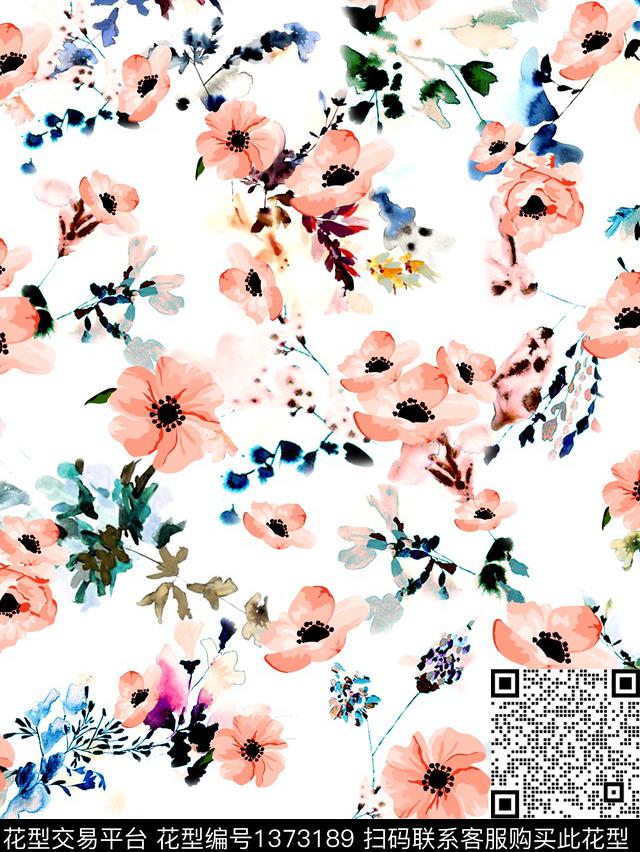 花卉大牌风风格化花卉数码印花华亿平台下载（图片编号: 1373189） - 瓦栏（Walan）
