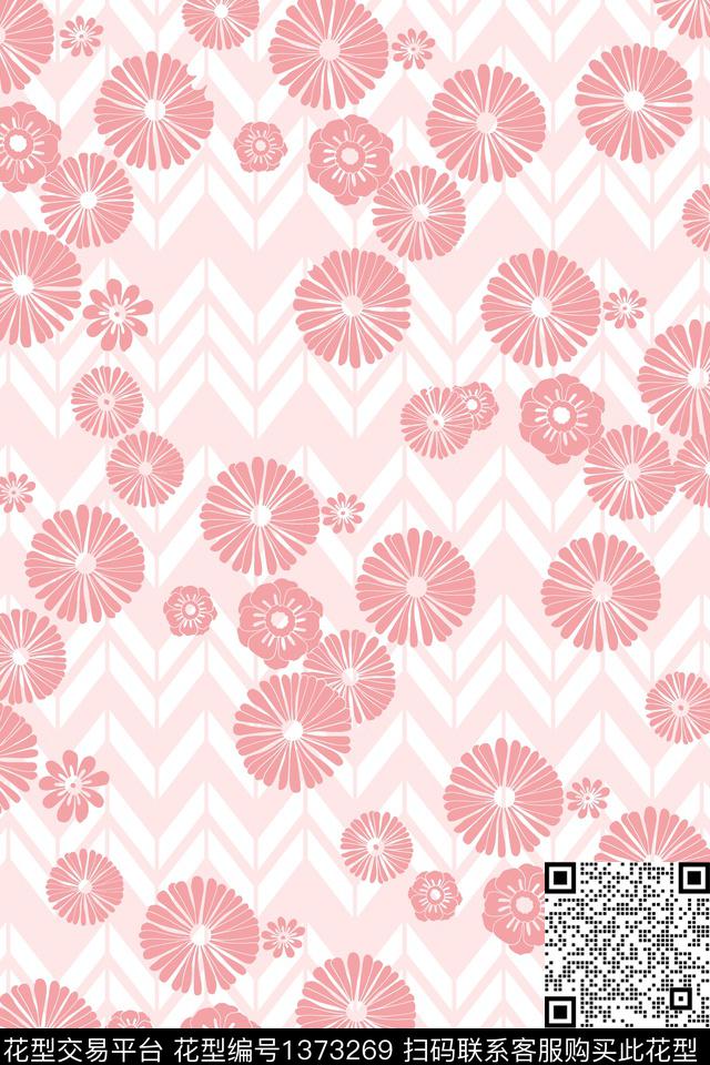 人字纹花卉几何传统印花华亿平台下载（图片编号: 1373269） - 瓦栏（Walan）