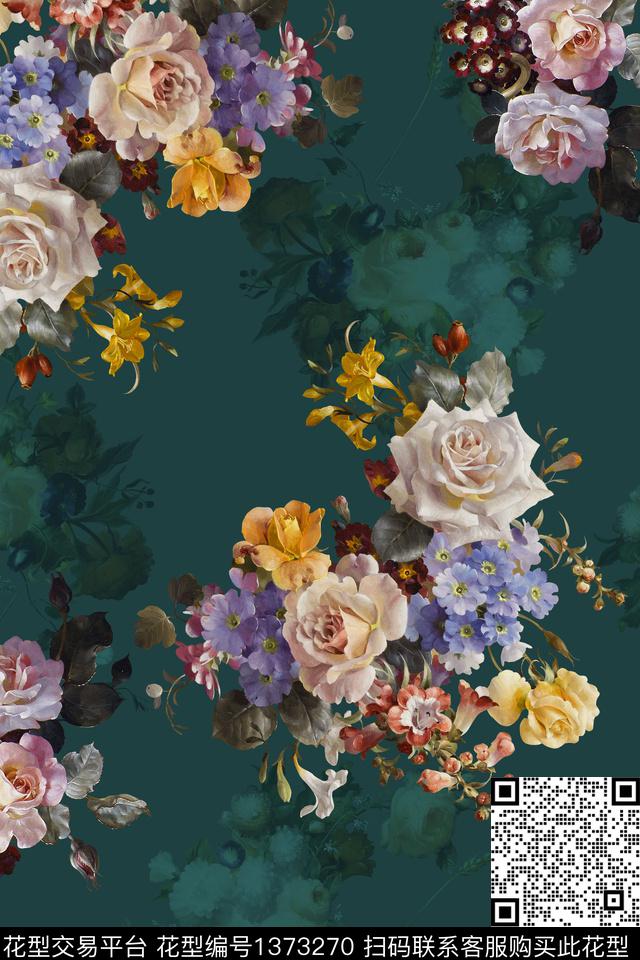 绿植树叶花卉香云纱数码印花华亿平台下载（图片编号: 1373270） - 瓦栏（Walan）