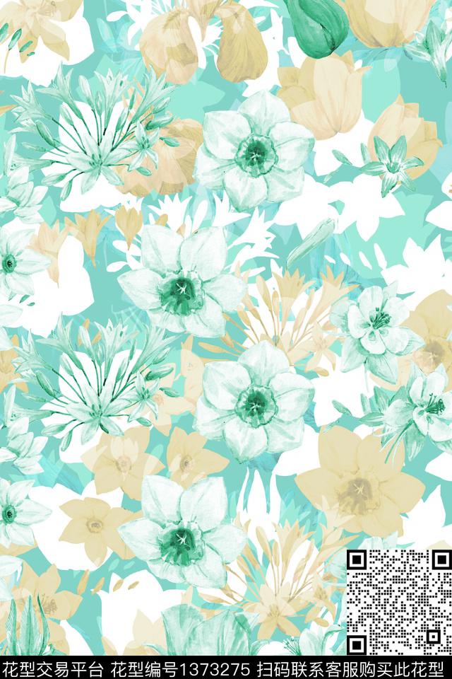 绿植树叶花卉水彩花卉数码印花华亿平台下载（图片编号: 1373275） - 瓦栏（Walan）