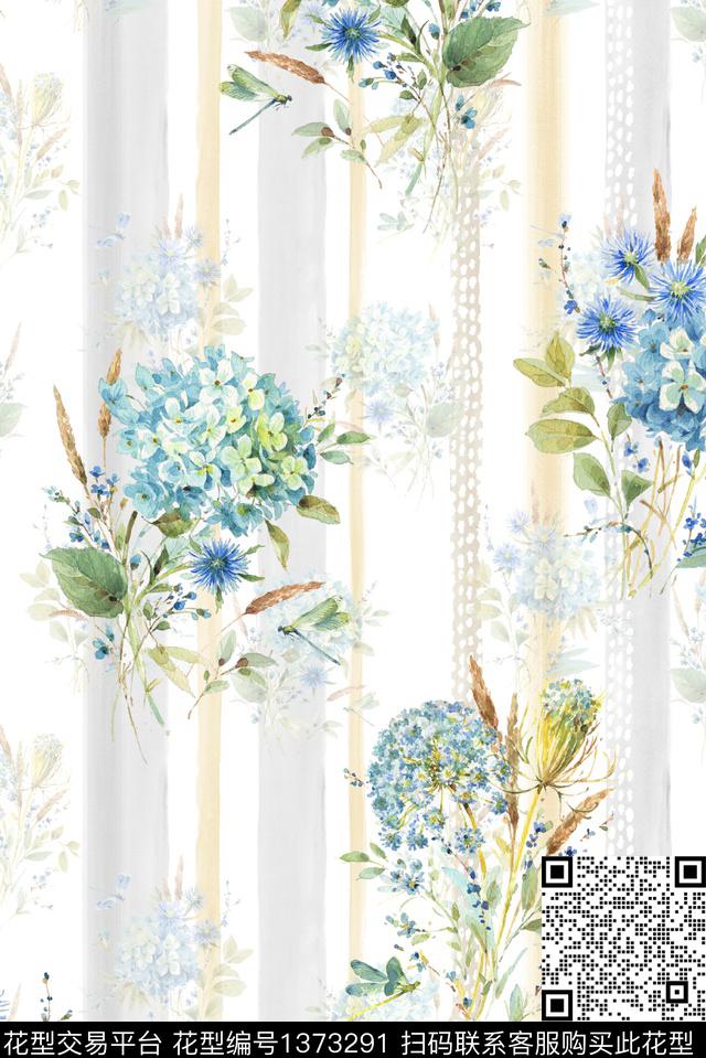 花卉绣球花数码印花华亿平台下载（图片编号: 1373291） - 瓦栏（Walan）